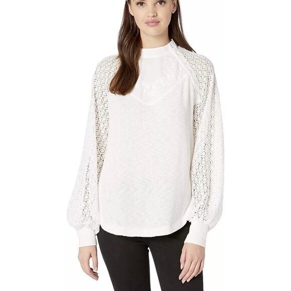 Free People Sweetest Thing Lace Blouse Womens Top Boho Eyelet White Large - Picture 1 of 16